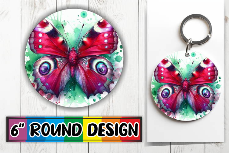 Joyful Round Keychain Magic PNG, Butterfly