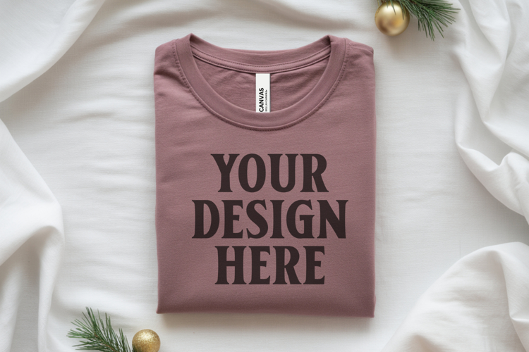 Christmas Bella Canvas 3001 Heather Mauve Folded Tshirt Mock