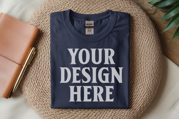 Navy Gildan 5000 Flat Lay Tshirt Mockup, G5000 mockups