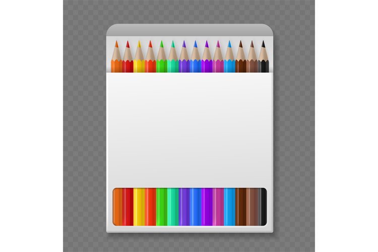 Color pencil in box. Wooden colored crayons in packaging moc example image 1