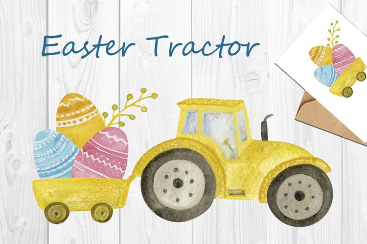 Easter Tracton png, Watercolor Clipart set, Easter art example image 1
