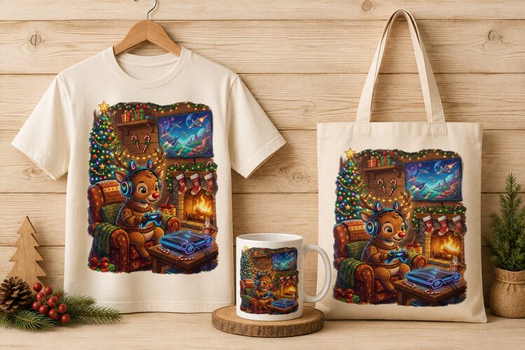Gaming Reindeer Cozy Christmas Art example image 1