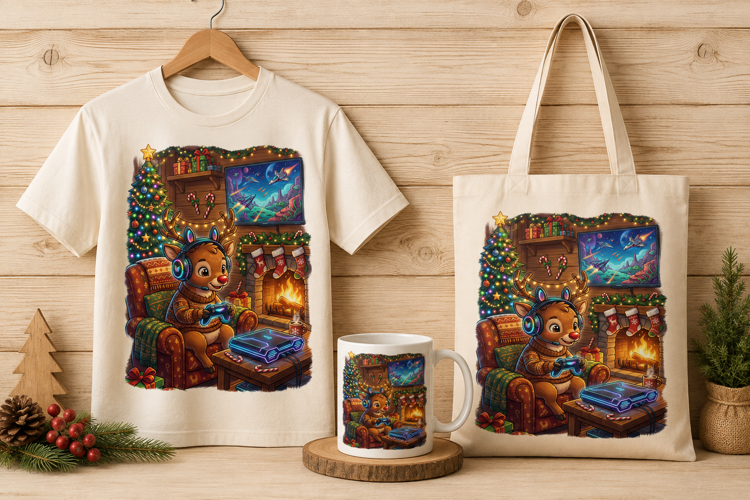 Gaming Reindeer Cozy Christmas Art