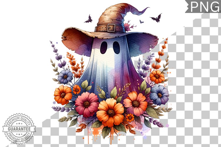 Halloween Ghost And Flowers Sublimation - Halloween Clipart