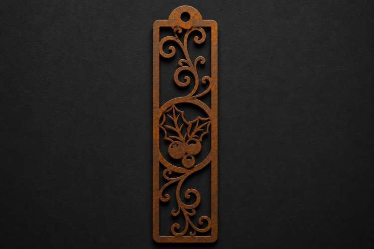 Festive Holly Berry Wooden Bookmark with Elegant Scrollwork example image 1