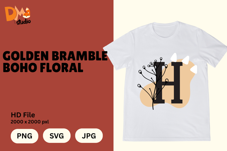 Golden Bramble Boho Floral Monogram