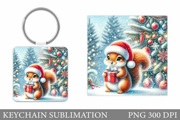 Christmas Squirrel Keychain. Christmas Keychain Design
