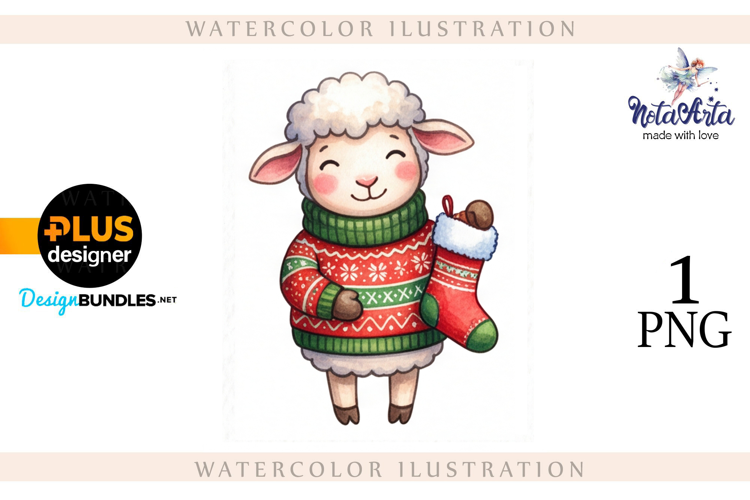 Christmas Sheep in Watercolor Style