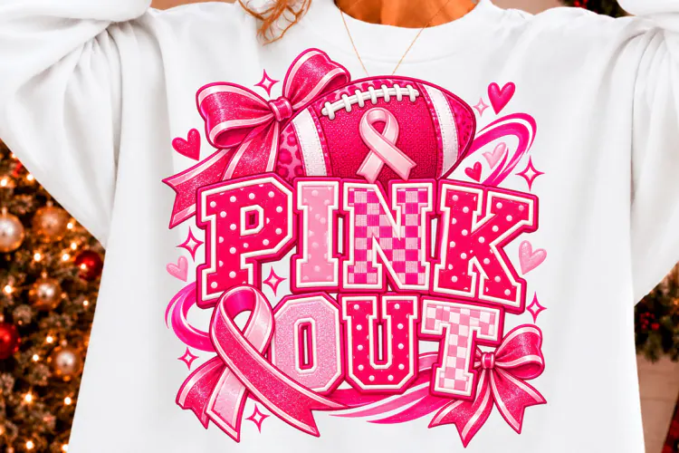 Pink Out Football Breast Cancer Awareness PNG New Year T-shi