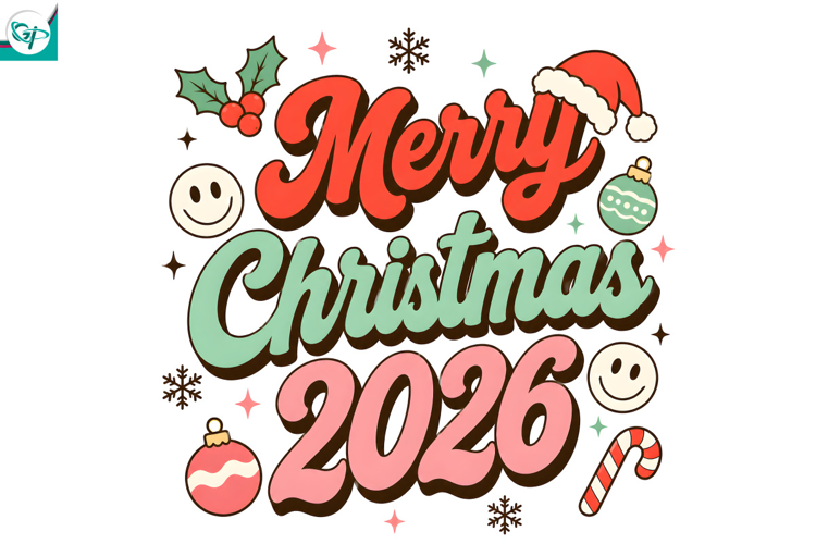 Merry Christmas 2026 PNG, Retro Christmas Sublimation