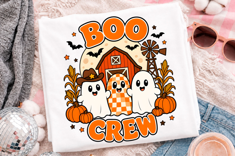 Cute Halloween Ghost Crew With Pumpkin