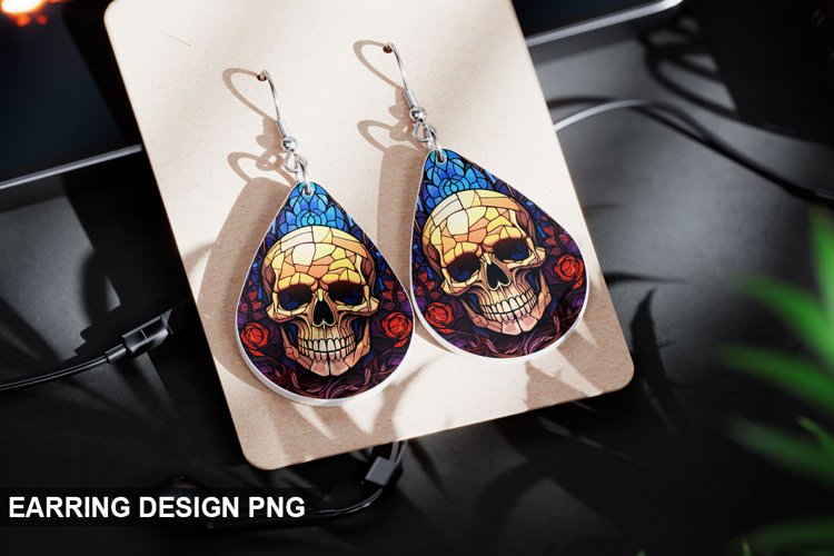 Stained Glass Halloween Skull Earring Design