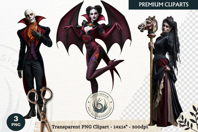 Dark Fantasy Halloween characters Clipart PNG sublimation