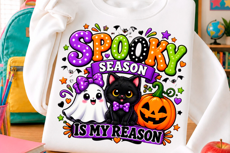 Spooky season ghost black cat pumpkin Halloween t shirt desi