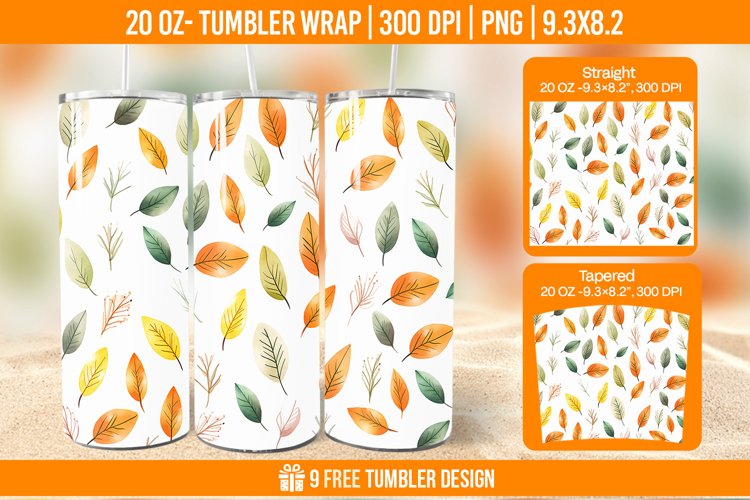 Autumn Flower Tumbler Wrap Designs, Sublimation Wrap