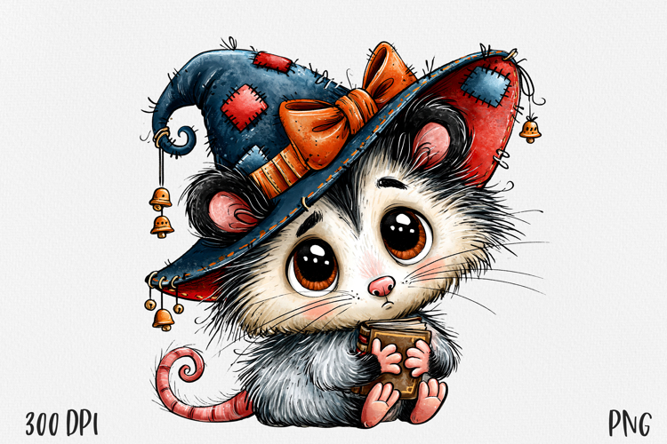 Halloween Opossum PNG, Witch Possum Clipart