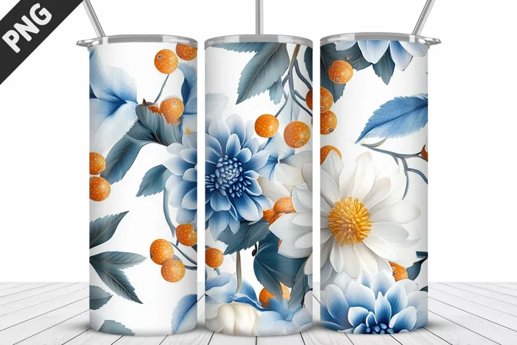 3D Daisy Flowers 20oz Tumbler Wrap | Sublimation Design