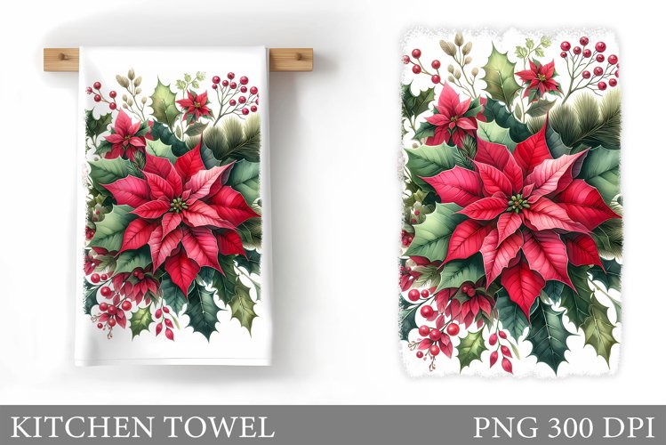 Poinsettia Kitchen Towel. Christmas Kitchen Towel Design example image 1
