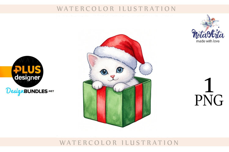 Christmas Kitten in Watercolor Style example image 1