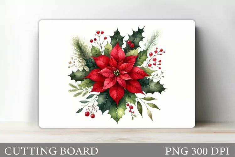 Poinsettia Cutting Board. Christmas Cutting Board Design
