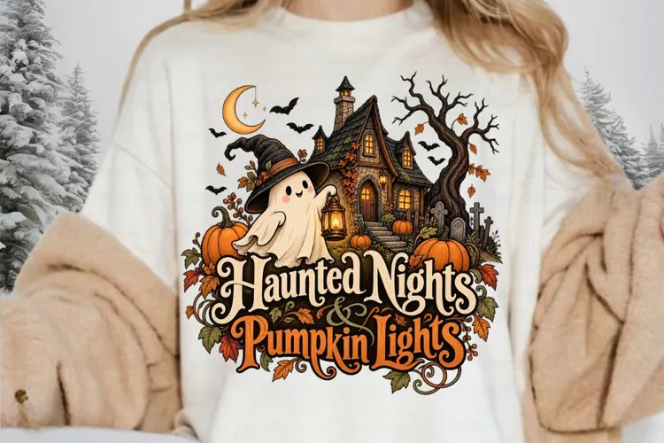Cute Ghost Witch Haunted Cottage Halloween PNG Design