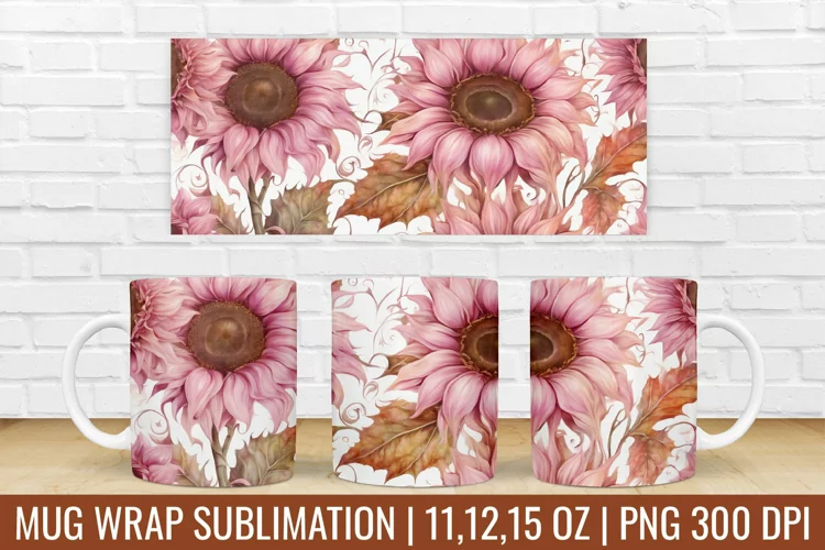 Sunflower Mug Wrap | Flower Mug Sublimation Design