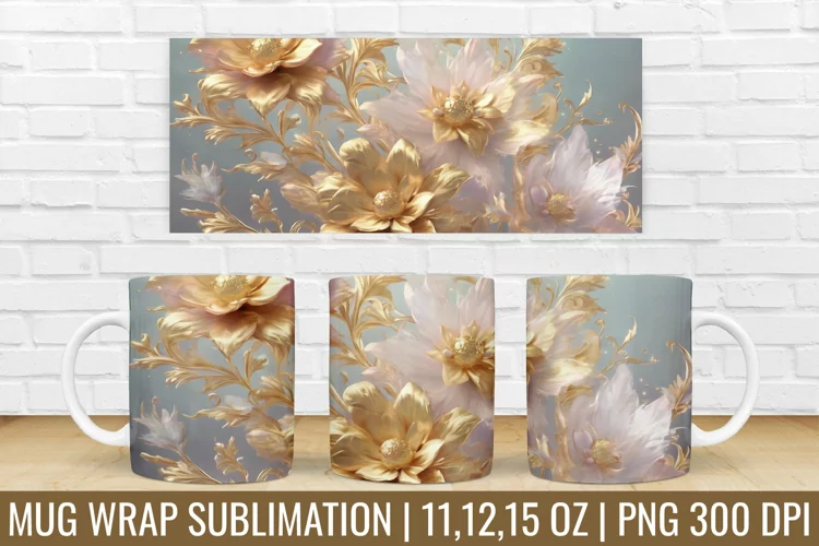 3D Mug Wrap | 3D Flower Mug Sublimation Design