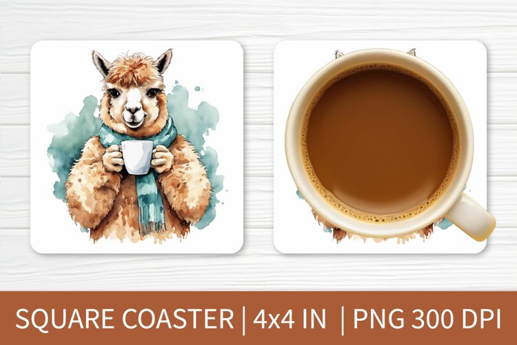 Square Coaster Sublimation Design | Lama Coaster PNG
