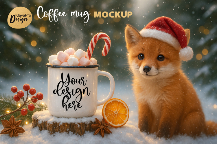 Christmas Mug Mockup | Cute Fox Cup Mockup |PNG JPG