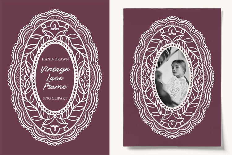 Hand Drawn Vintage Lace Frame PNG Clipart for Wedding example image 1