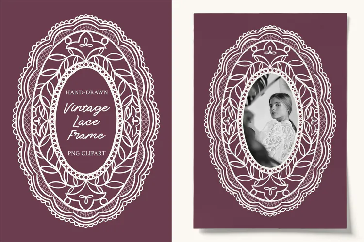 Hand Drawn Vintage Lace Frame PNG Clipart for Wedding