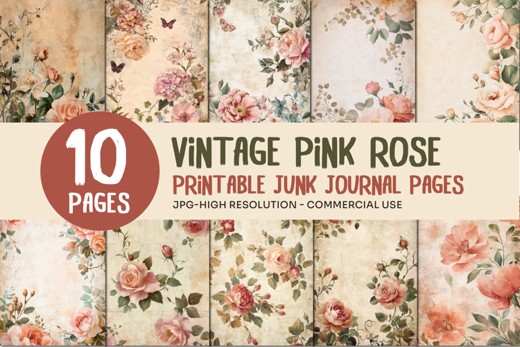 Vintage Pink Rose Junk Journal Pages