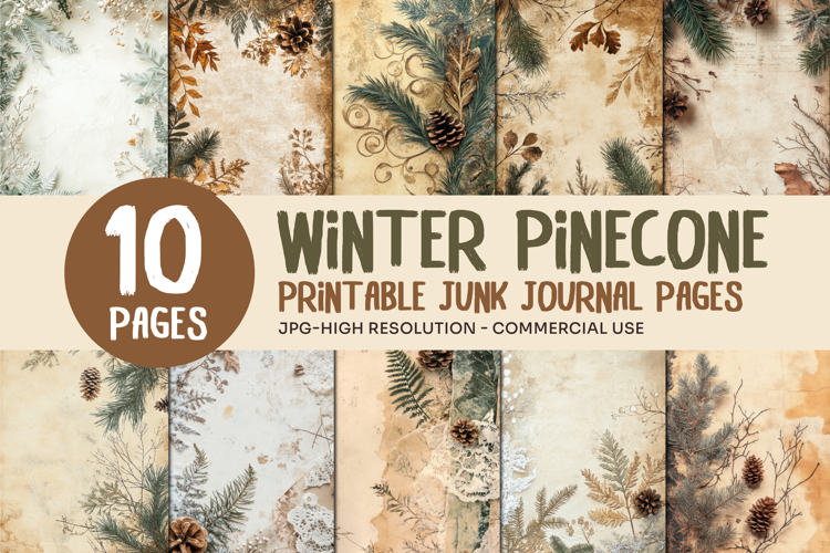 Winter Pinecone Junk Journal Pages