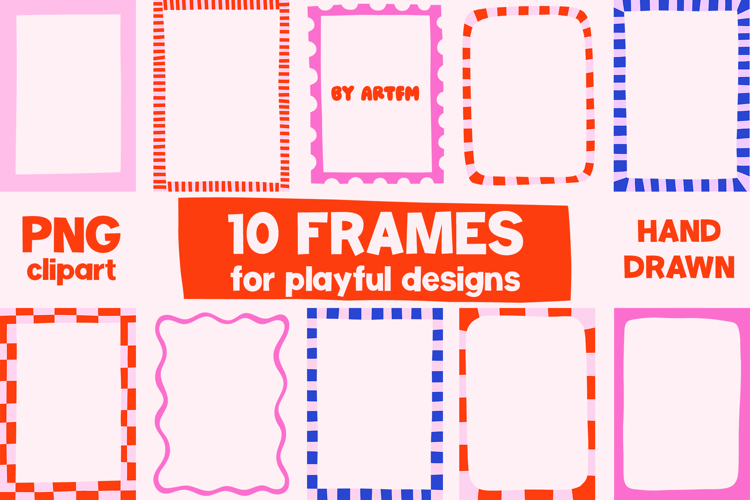 10 Playful Whimsical Frames PNG Bundle