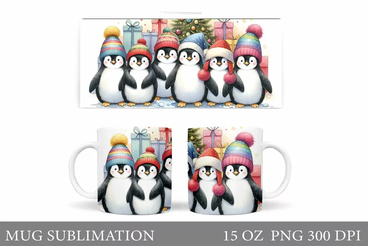 Christmas Penguin Mug Design. Christmas Mug Sublimation