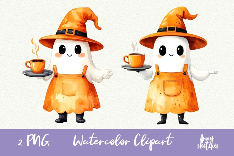 Ghost Waiter PNG Halloween Ghost Cafe Clipart Sublimation