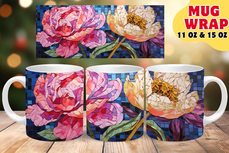 Delicate Flower Stained Glass Sublimation 11oz 15oz Mug Wrap