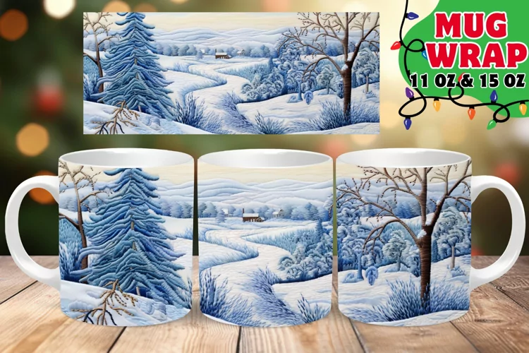 Winter Embroidered 3D Snowman Harmony 11oz Mug Wrap