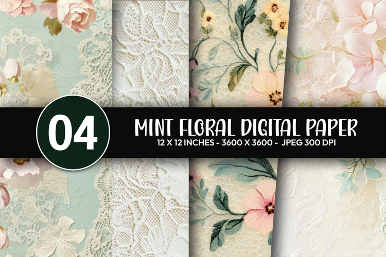Mint Floral Digital Paper