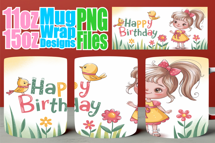 Blissful mornings 11oz 15oz sublimation wrap, Birthday Girl