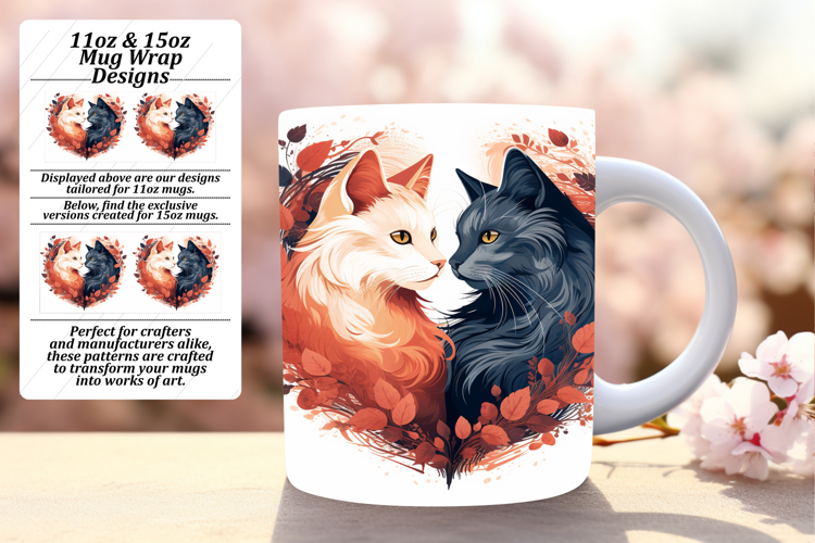 Chic 11oz Mug Wrap Png Template , Cute Cat