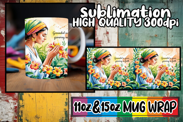 Happy journeys sublimation mug wrap, Praying Woman example image 1