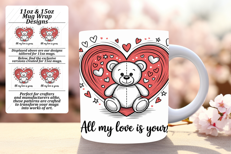 Unique 15oz Mug Wrap Png Artwork , Valentines Day