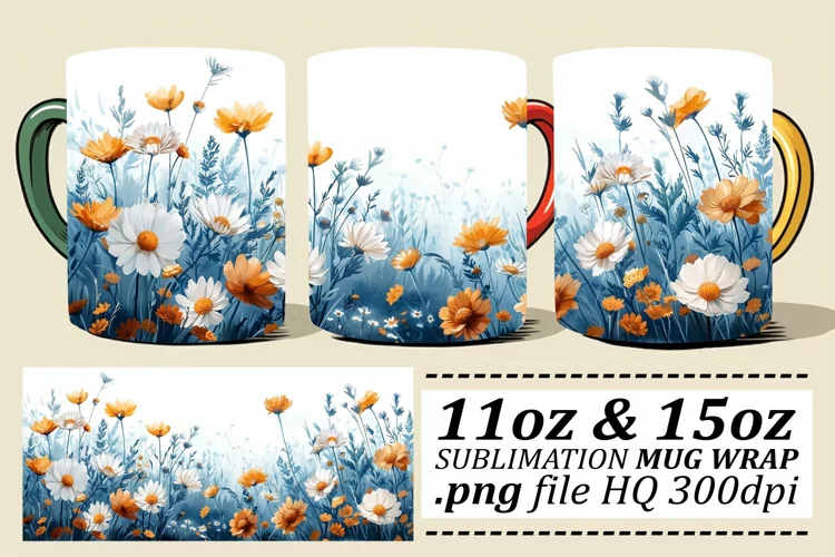 Flower Pattern Spring Mug Wrap - 11oz 15oz