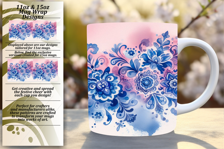 Luxurious 11oz Mug Wrap Png Design , Watercolor Patter