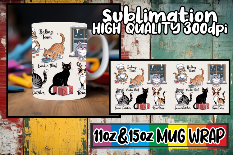 Cheerful days 11oz 15oz sublimation wrap, Funny Cat