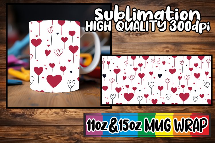 Romantic Watercolor: Heart Mug Wrap Sublimation
