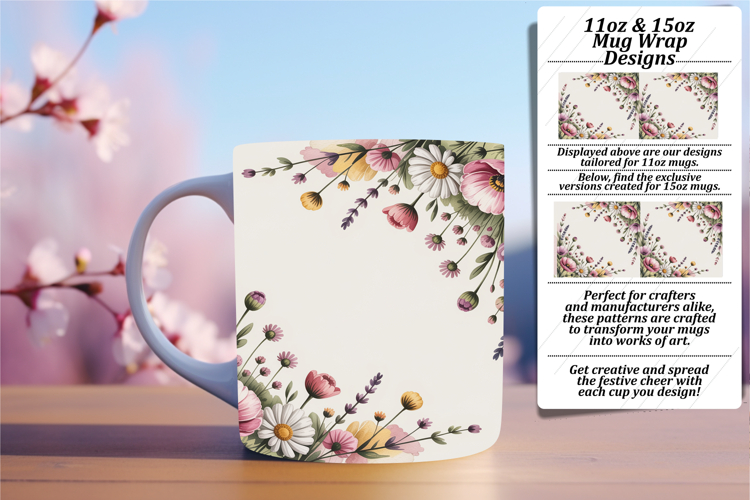 Dynamic 11oz Mug Wrap Png Template , Flowers