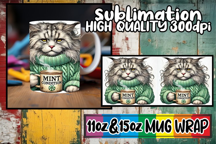 Blissful mornings 11oz 15oz sublimation wrap, Grumpy Cat