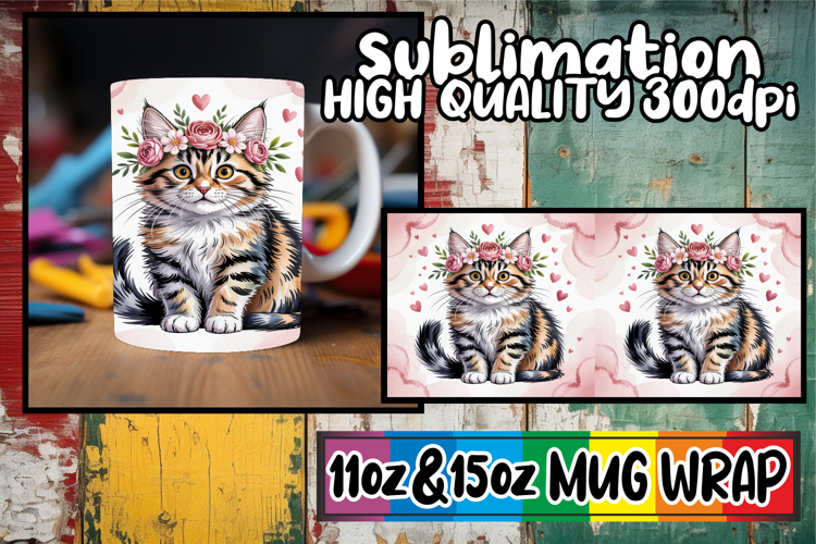 Splendid days sublimation mug wrap, Valentines Cat